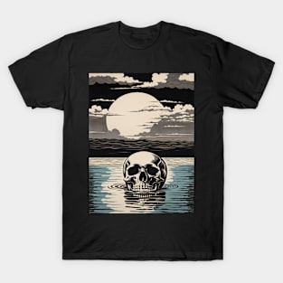 Moonlit Reflection Floating Skull T-Shirt